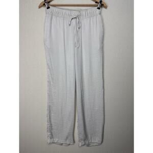 H&M Women’s Ivory Cream Drawstring Pants Sz M 100% Polyester Loose Fit Elastic